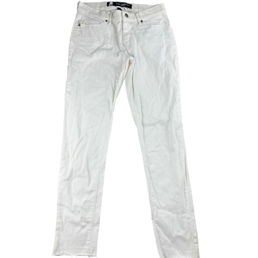 Karl Lagerfeld Paris Jeans Women 6 White Skinny Fringe Cropped Raw Hem‎ L8KK6230